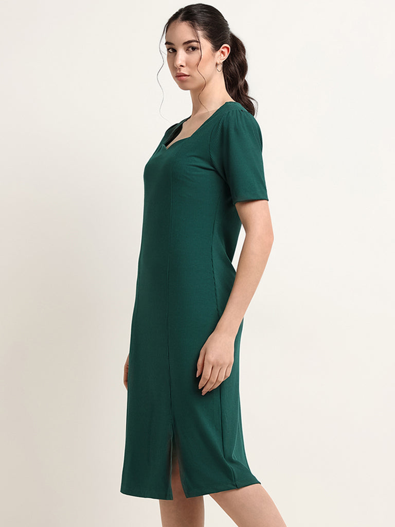 Wardrobe Green Ribbed Straight Dress