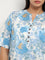 Diza Blue Floral Printed Straight Cotton Kurta