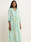 Utsa Turquoise Ikat Design A-Line Cotton Kurta