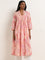 Utsa Peach Ikat Printed A-Line Kurta