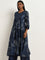 Zuba Indigo Flower Fit-and-Flare Kurta with Camisole