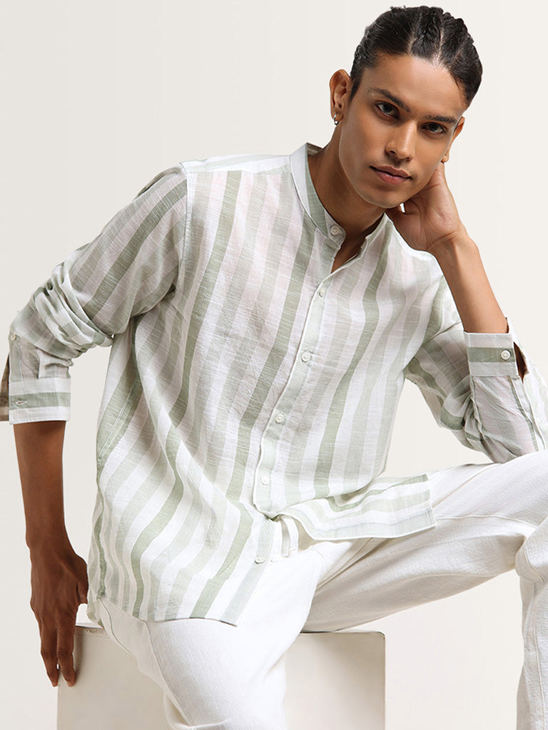 ETA Green Striped Resort Fit Grandad Shirt