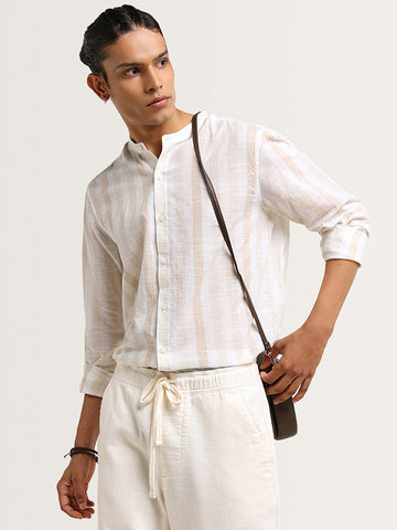 ETA Beige Striped Grandad Resort Fit Shirt