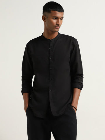 ETA Black Resort Fit Blended Linen Shirt