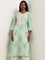 Utsa Turquoise Paisley Embroidered A-Line Cotton Kurta