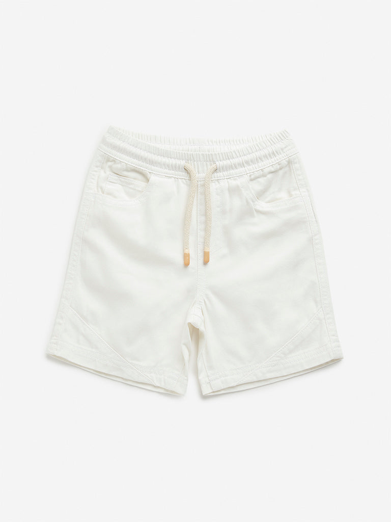 HOP Kids White Relaxed-Fit Mid-Rise Shorts