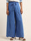 LOV Blue Mid Rise Blended Linen Wrap Pants