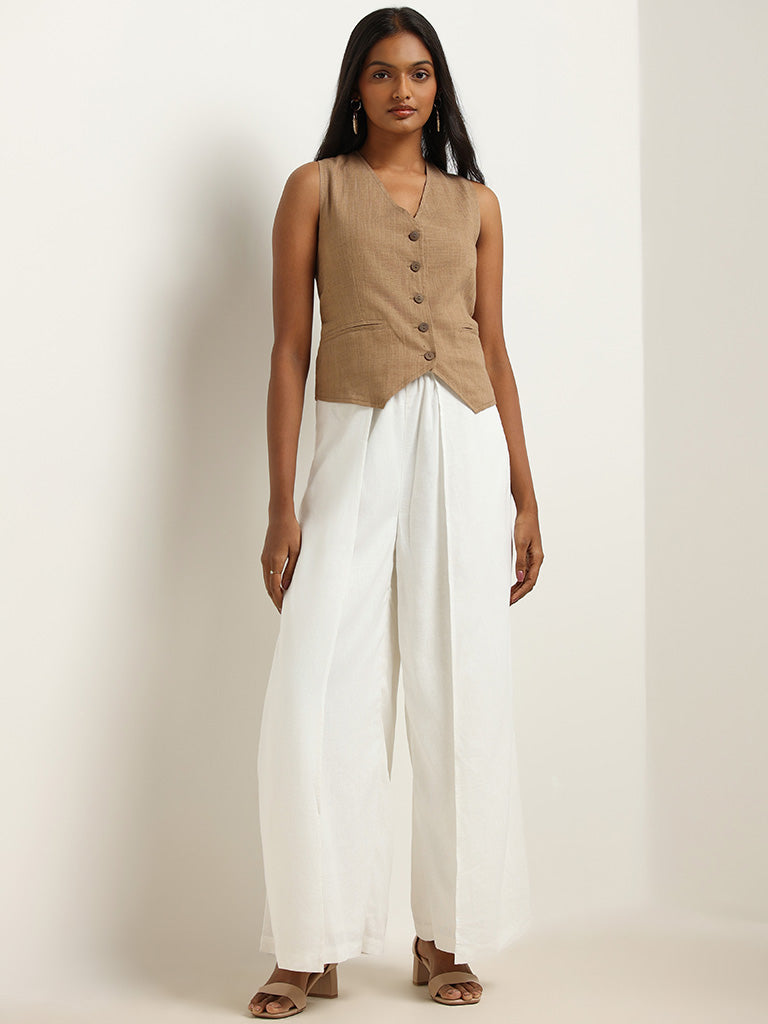 LOV White Tie up Cotton Wide Leg Pants