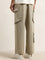 Nuon Beige Cargo Style Mid Rise Relaxed Fit Jeans