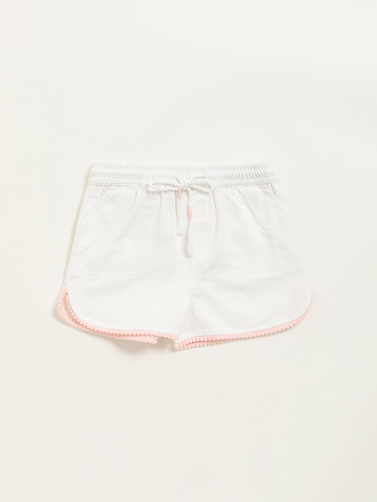 HOP Kids White Mid Rise Shorts