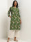 Utsa Green Bird Printed Straight Cotton Kurta