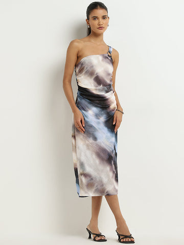 Wardrobe Multicolour Tie-Dye Design One-Shoulder Dress