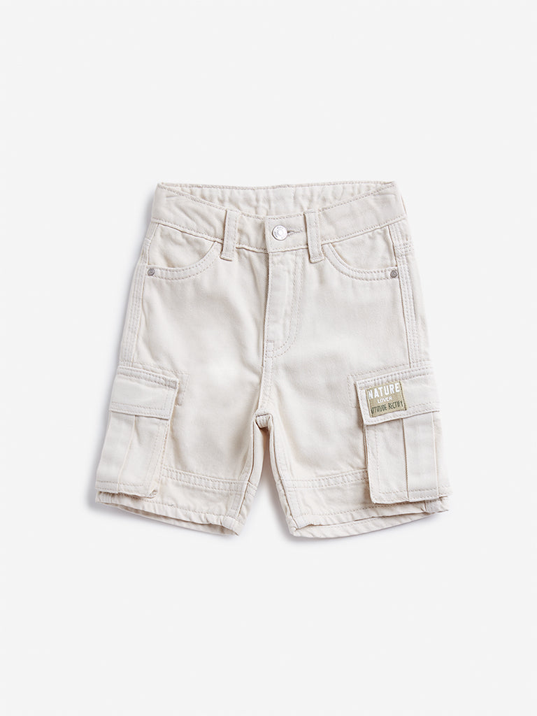 HOP Kids Light Beige Cargo-Style Regular-Fit Mid-Rise Shorts