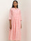 Utsa Pink Floral Embroidered Fit-and-Flare Cotton Kurta