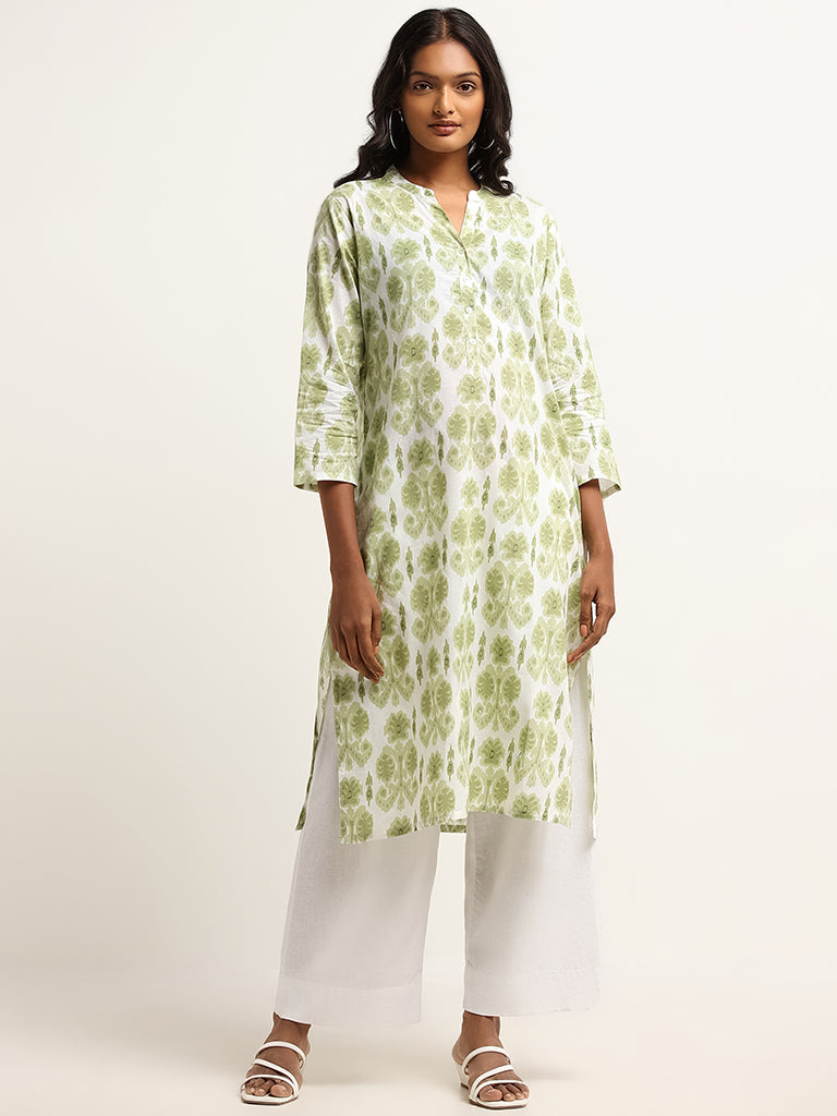 Utsa Green Leaf Print Kurta