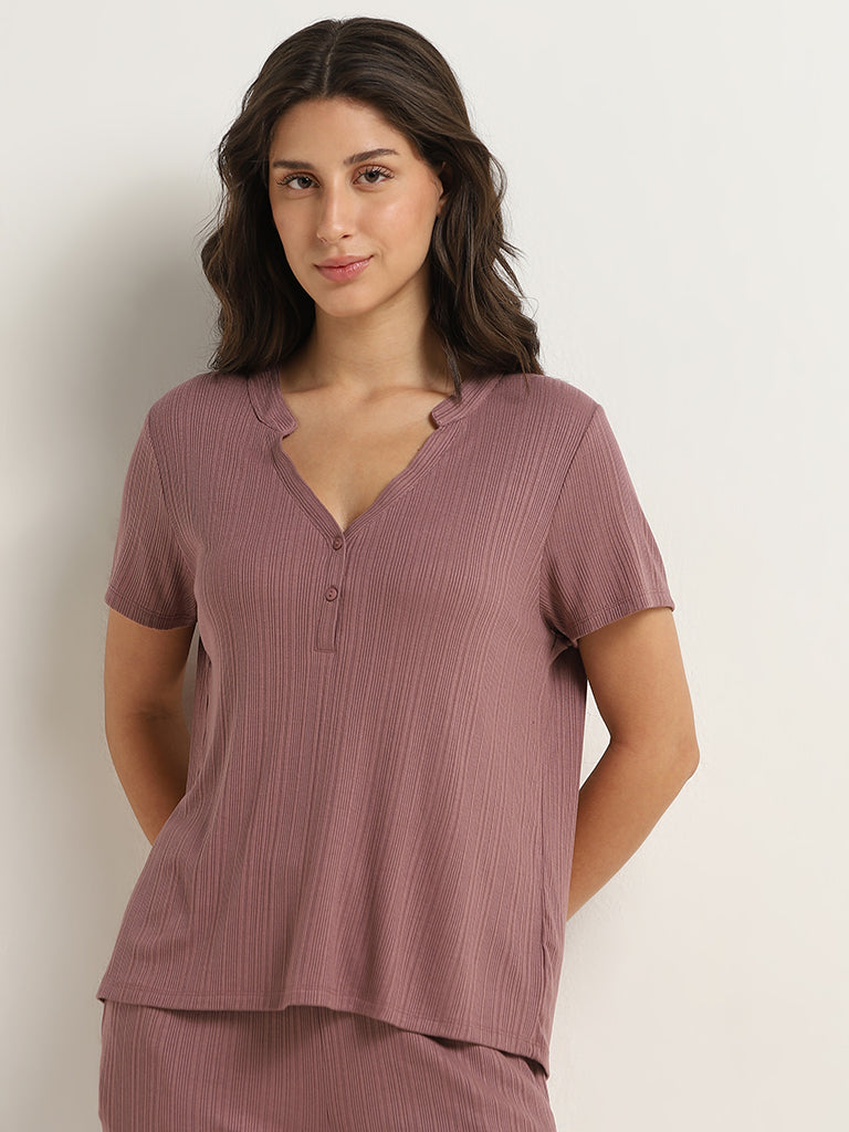 Wunderlove Dark Mauve Ribbed Top