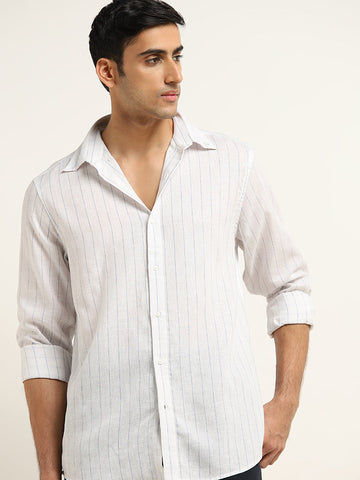 Ascot Blue Striped Relaxed-Fit Cotton Shirt