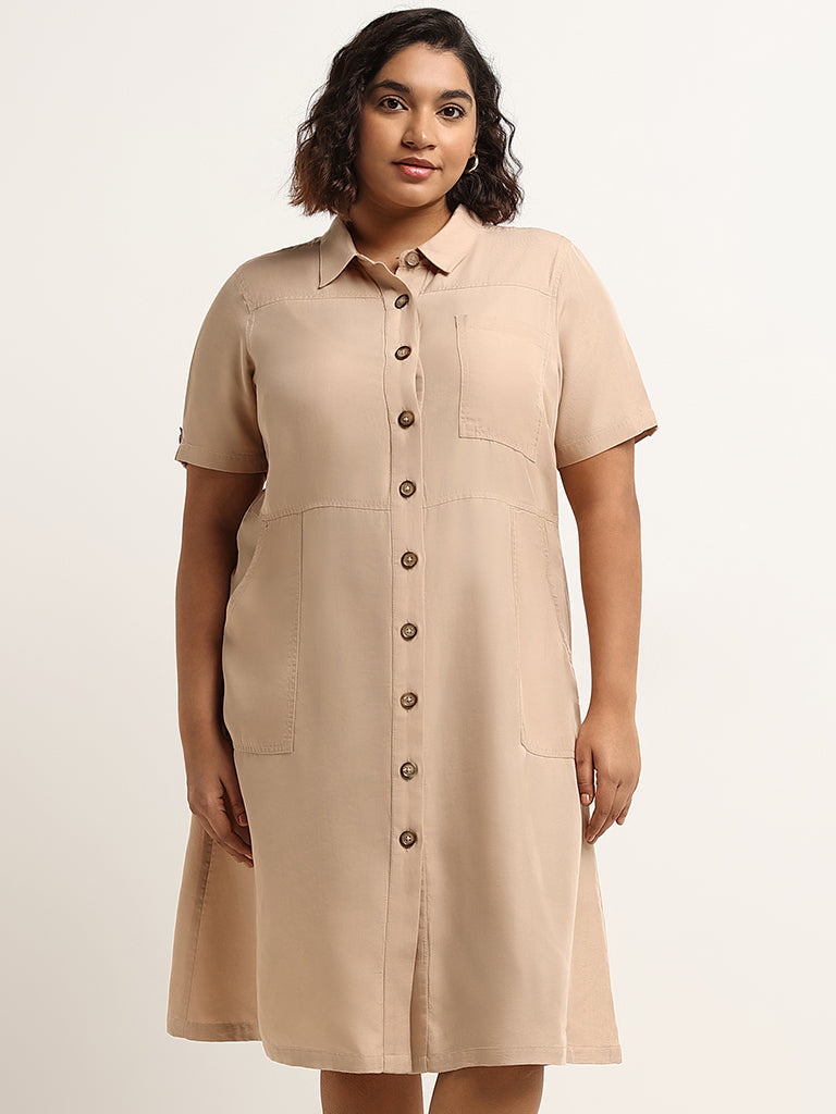 Gia Beige Button Down Shirt Dress