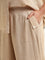 Gia Beige Striped High Rise Blended Linen Pants