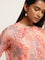 Utsa Peach Printed Button-Down Kurta