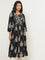 Utsa Black Chandbali Printed Fit-and-Flare Cotton Kurta