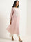 Utsa Pink Embroidered Cotton A-Line Kurta