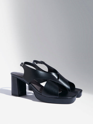 LUNA BLU Black Slingback Heel Sandals