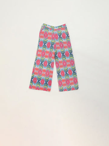 Utsa Kids Pink Ikat Printed High-Rise Cotton Blend Palazzos - (2 -8yrs)