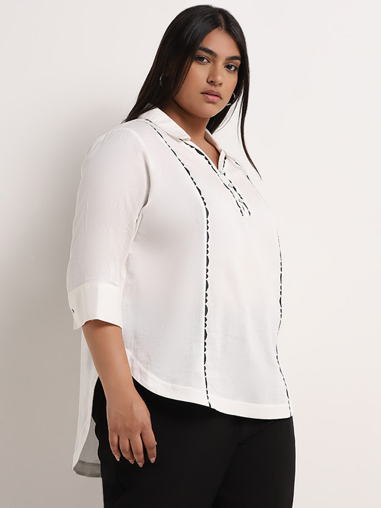 Gia White Self Patterned High-Low Blouse