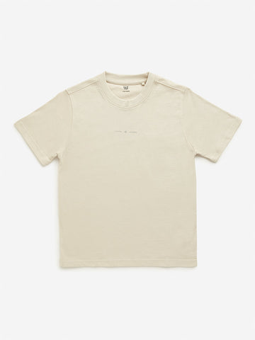 Y&F Kids Beige Text Printed T-Shirt