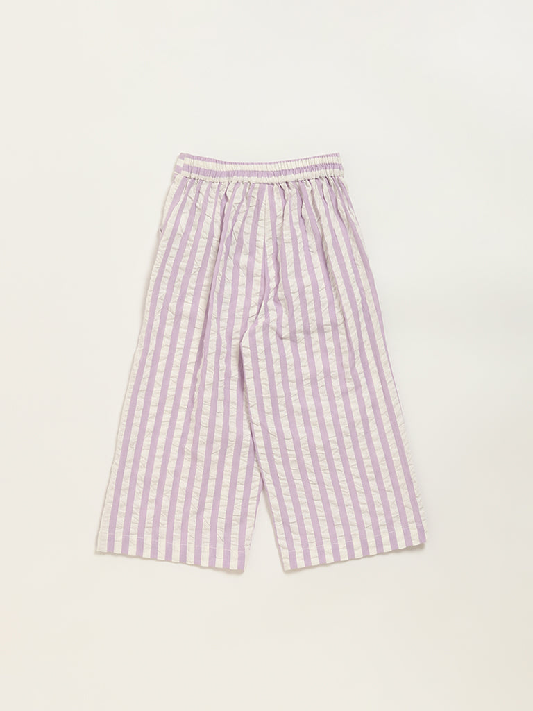 Utsa Kids Light Purple Cotton Striped High-Rise Palazzos