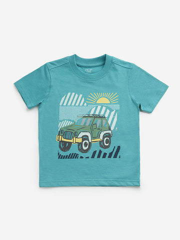 HOP Kids Teal Car Design T-Shirt