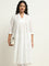 Diza White A-Line Embroidered Cotton Kurta