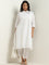 Diza White Cotton A-Line Collared Kurta