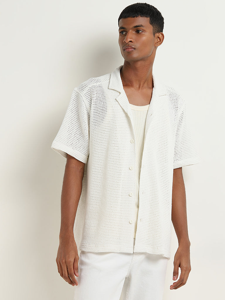 Nuon Off-White Knit-Textured Relaxed-Fit Shirt