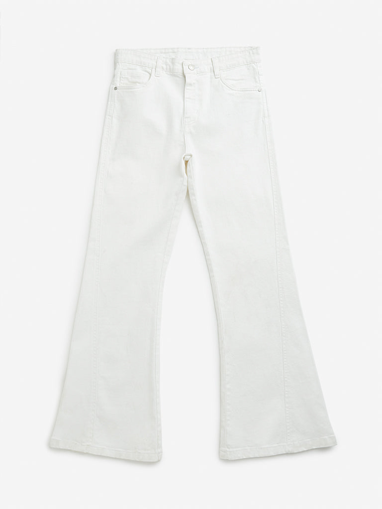 Y&F Kids White Mid Rise Flared Fit Jeans