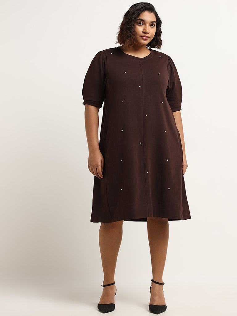 Gia Brown Rhinestone Straight Dress