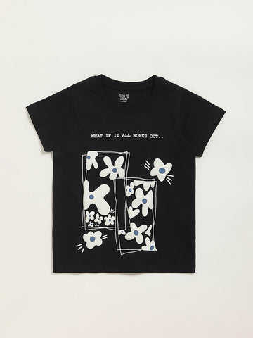 Y&F Kids Black Floral Print T-Shirt