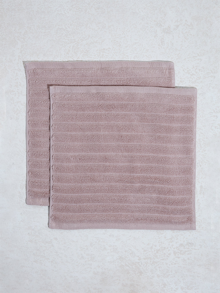 Westside Home Pink Self-Striped Luxe Ripple Face Towels (Set of 2)