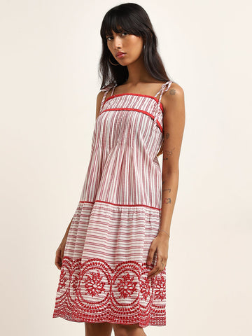 Bombay Paisley Red Stripe Printed A-Line Dress