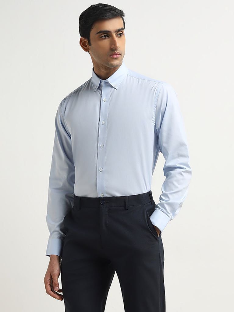 WES Formals Light Blue Solid Relaxed-Fit Shirt