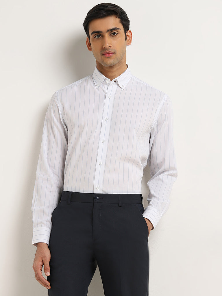 WES Formals Light Blue Pinstripe Design Relaxed-Fit Shirt