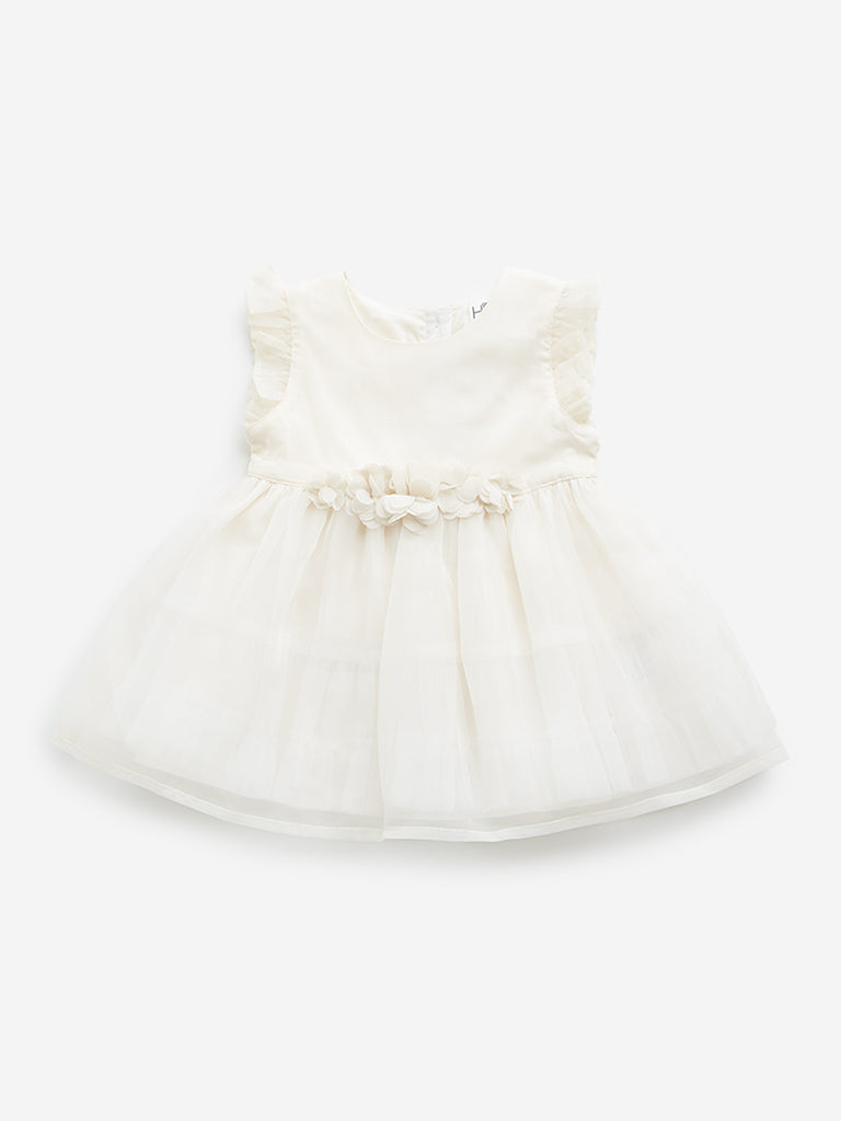 HOP Baby Off-White Floral Applique Party Dress