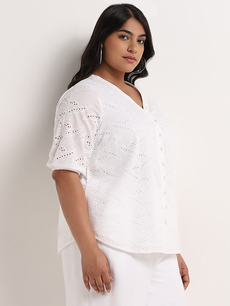 Gia White Schiffli Design Blouse