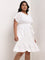 Gia White Schiffli Design Cotton Tiered Dress