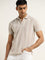 WES Casuals Beige Striped Slim-Fit Polo T-Shirt