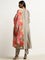 Vark Grey Floral Printed A-Line Kurta, Pants & Dupatta Set