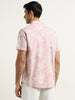 WES Casuals Pink Foliage Design Slim-Fit Cotton Shirt