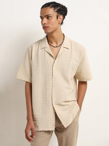 ETA Beige Waffle Textured Relaxed-Fit Cotton Shirt