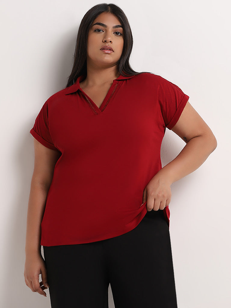 Gia Red Solid Cotton Top